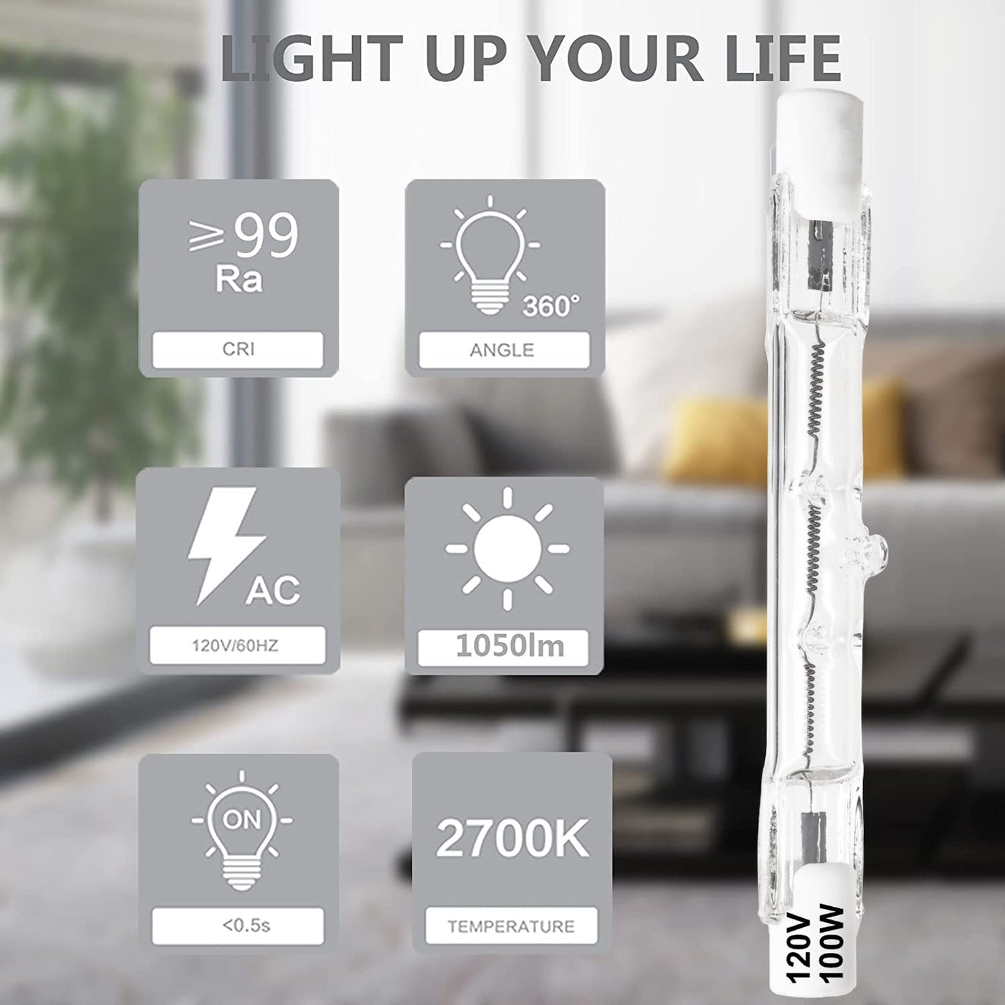 JJHXSM 6pcs R7S J78 Halogen Light Bulbs 120V 100W Tungsten Filament Double Ended Halogen Light Bulbs