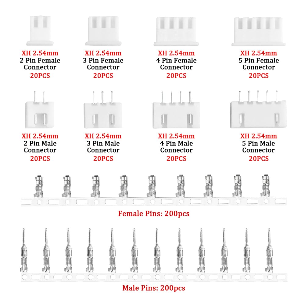 XINGYHENG 560Pcs Pin housing and Male/Female Pin Head Connector Adapter Plug Set(Compatible with 2.54mm JST-XHP2/3/4/5)