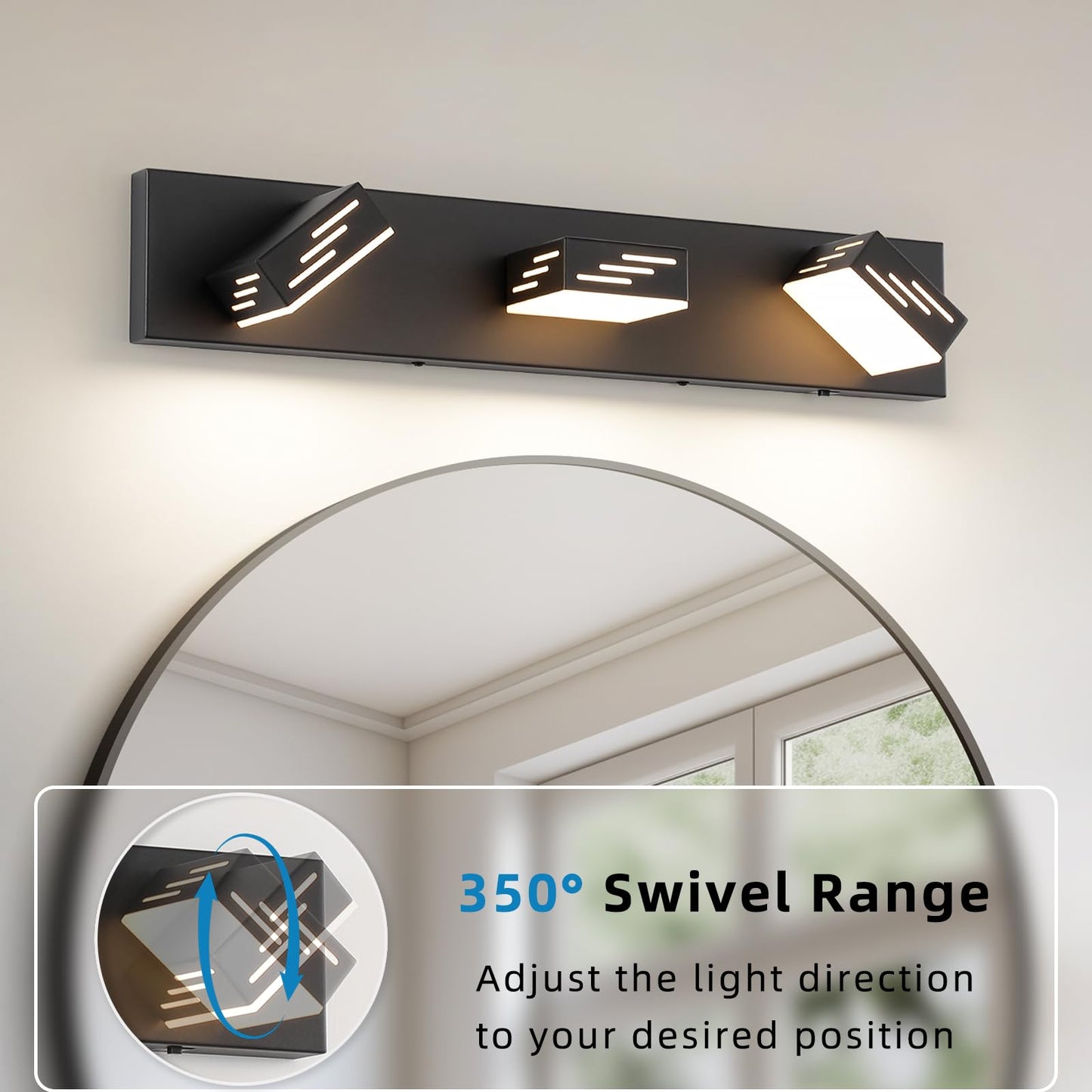 Joosenhouse 3-Light Black Bathroom Vanity Light, 5CCT Dimmable Bathroom Lighting fixtures, LED Vanity Lights Above Mirror 23.6 Inch 24W Makeup Mirror