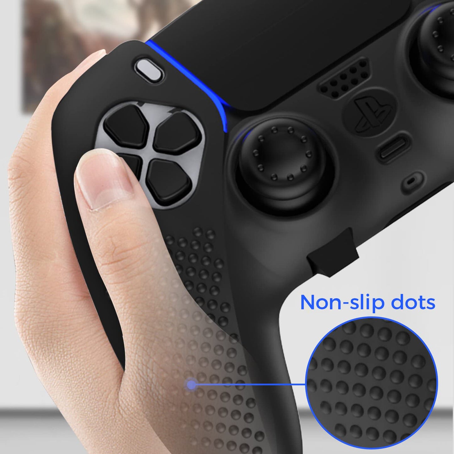 KOEBSHPE Anti-Slip Cover for PS5 DualSense Controller, Accessories Including Cover for DualSense Edge, Thumb Caps, Triggers Extenders, and Touchpad