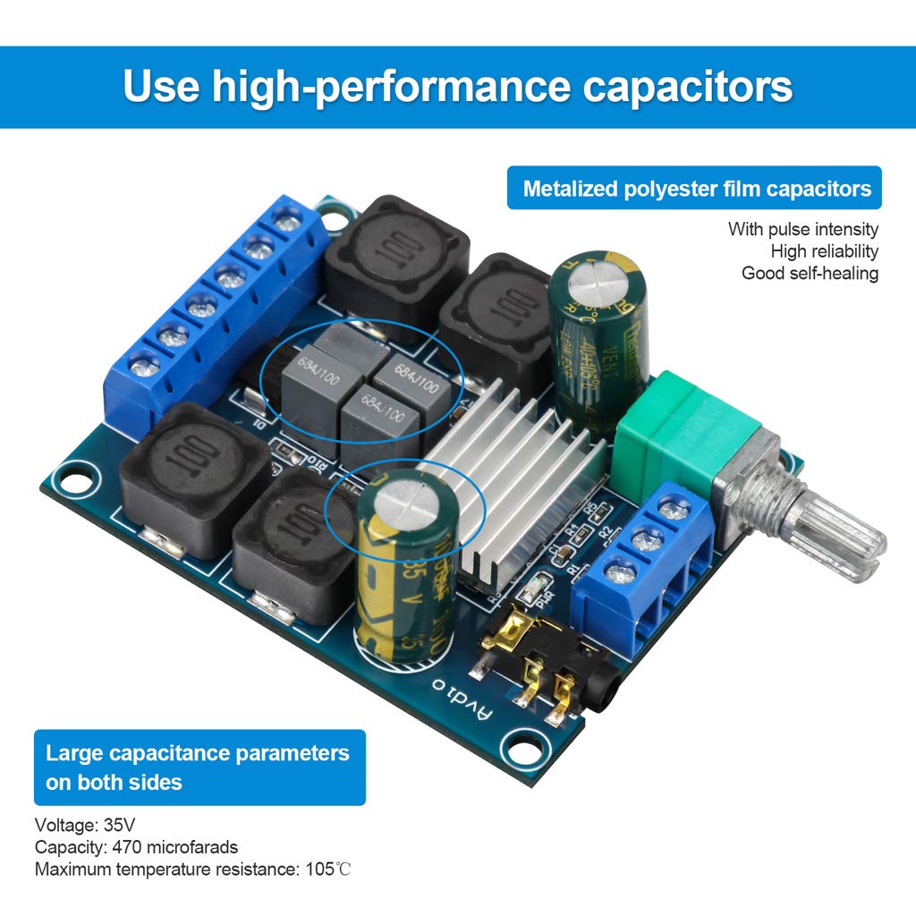 2Pcs Digital Amplifier Board,TPA3116D2 Dual Channel Audio Stereo AMP High Power Digital Subwoofer Power Amplifier Board 2x50W 5V 12V 24V for Store