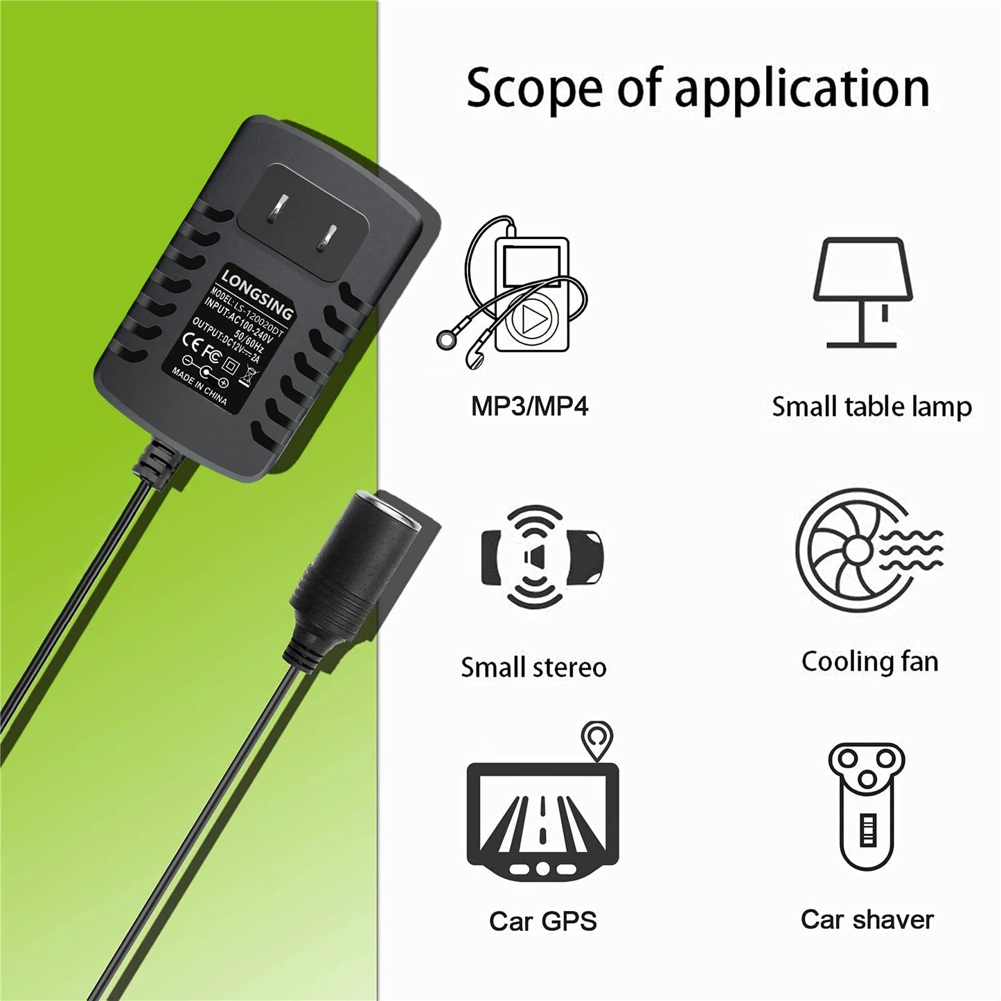 12V Power Supply AC to DC Converter Wall Plug to Car Cigarette Lighter Power Adapter, 110V-240V to 12V Current 2A Max Power 24W Max for Car Shaver…