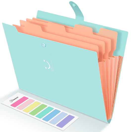 Forvencer Accordion File Organizer, Letter Size, 5 Pocket Expanding File Folder, Cute File Folder with Labels, Portable File Organizer for School