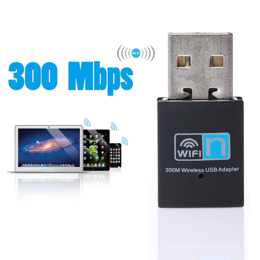 300Mbps USB WiFi Adapter, Wireless LAN Network Card Adapter Stick USB 2.0 Dongle for Desktop Laptop PC Windows 10 8 7 XP MAC OS (Plug-and-Play