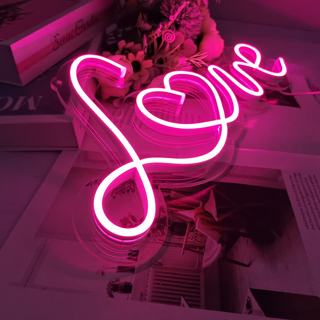 Britrio LED Neon Light Sign Pink Love Neon Sign Wall Decor for Girl Bedroom Christmas Valentine's Day Wife Women Birthday Gift Living Room Home Decor