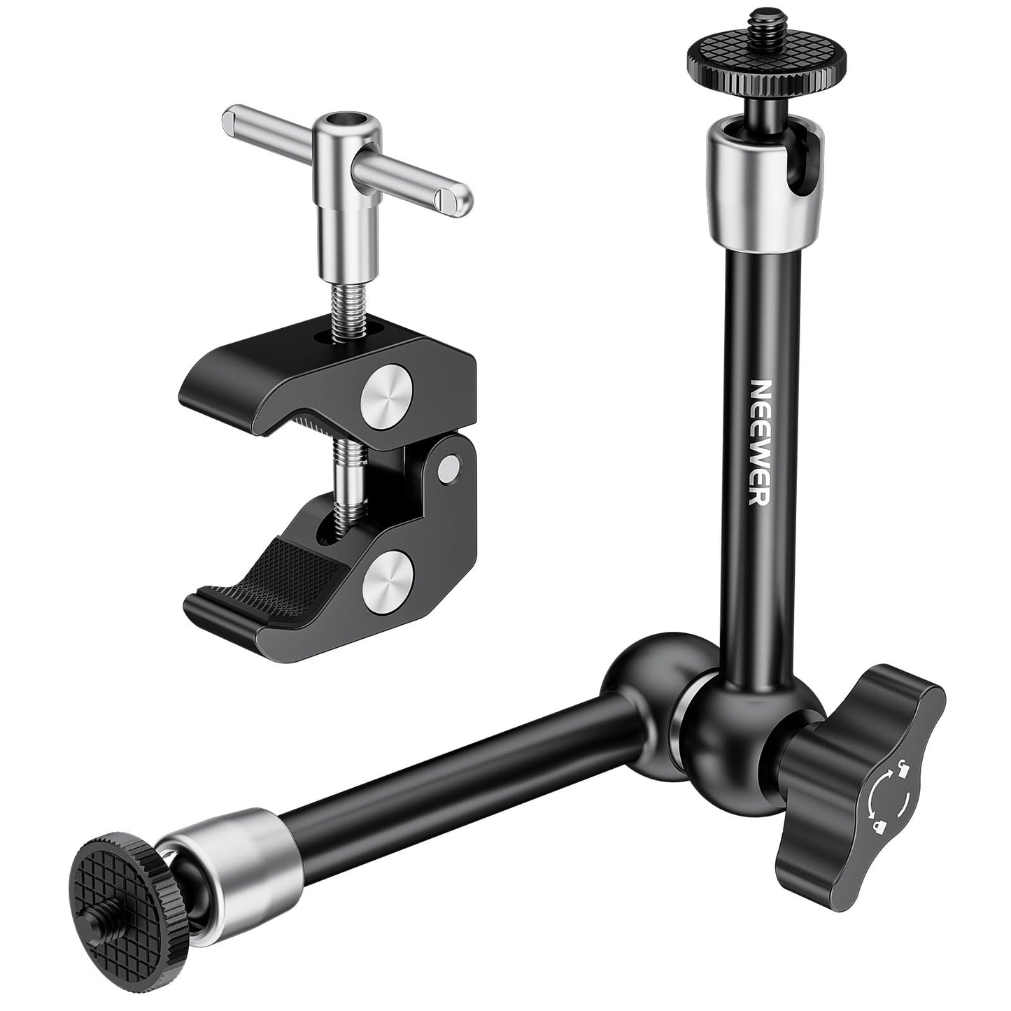 NEEWER 9.8"/25cm Adjustable Magic Arm with Super Clamp, 1/4" & 3/8" Threads, 1/4" Screws for Flash/LED Light/Microphone/Monitor, Compatible