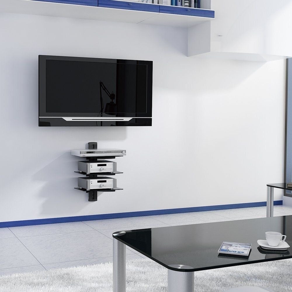 2xhome Full Motion Articulating Swivel Tilt Up Down TV Wall Mount Bracket for Samsung LG Sharp TV 55 60 65 70 75 80 85 DVD Player Entertainment Shelf
