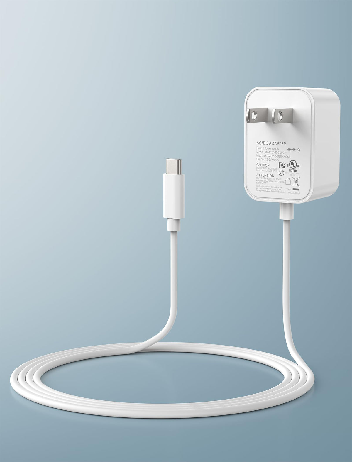 Shinebella 12V AC/DC Power Adapter Plug, 12W/1A USB Type C End Power Supply,Compatible for 8’’,8.5’’,10’’ Wall Fans, 1.8 m/5.92 ft Cable