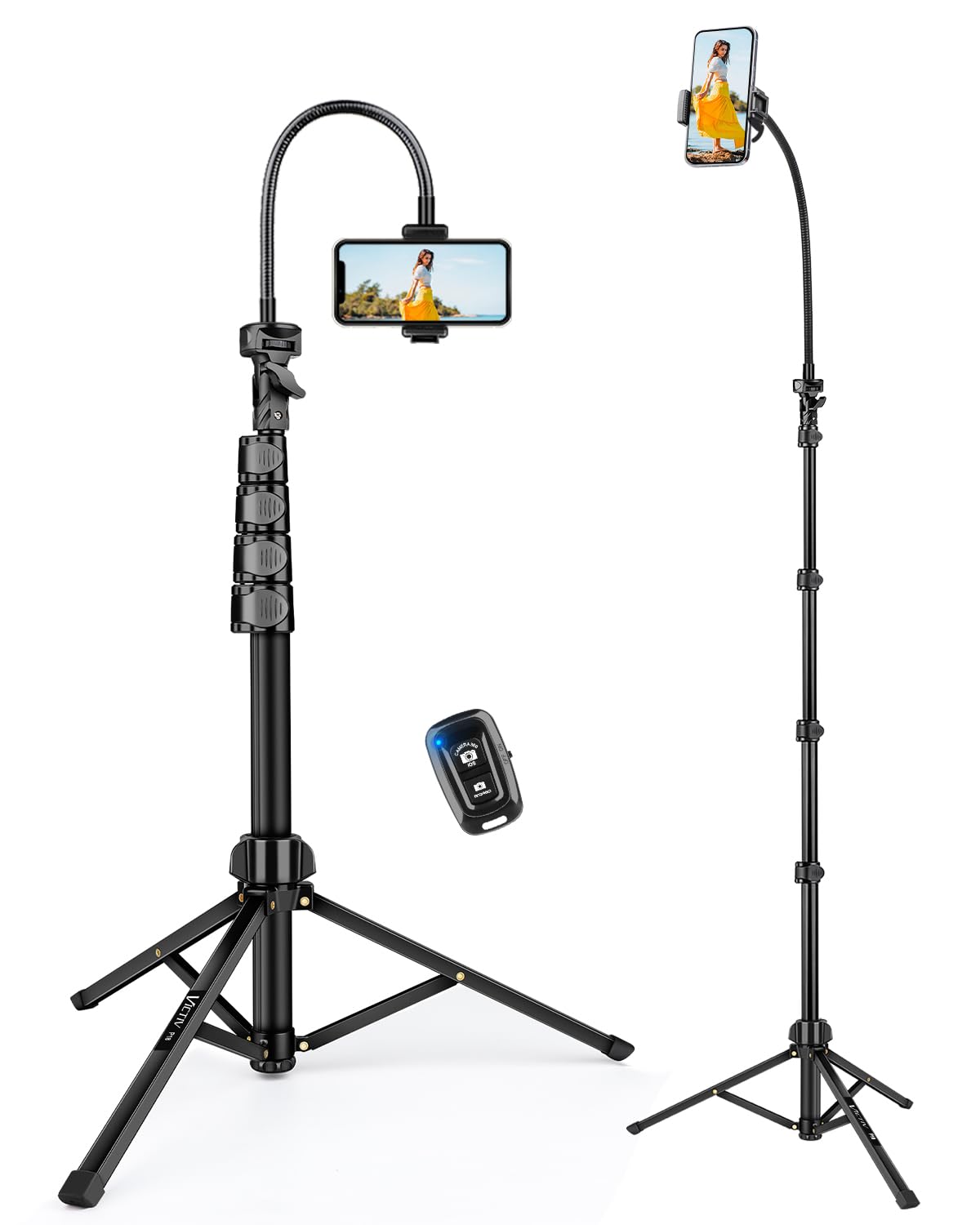 Phone Tripod, 85" Tall Tripod for iPhone with Remote, Gooseneck and Phone Holder, Overhead Phone Stand for Video Recording Watching Cooking Fitness