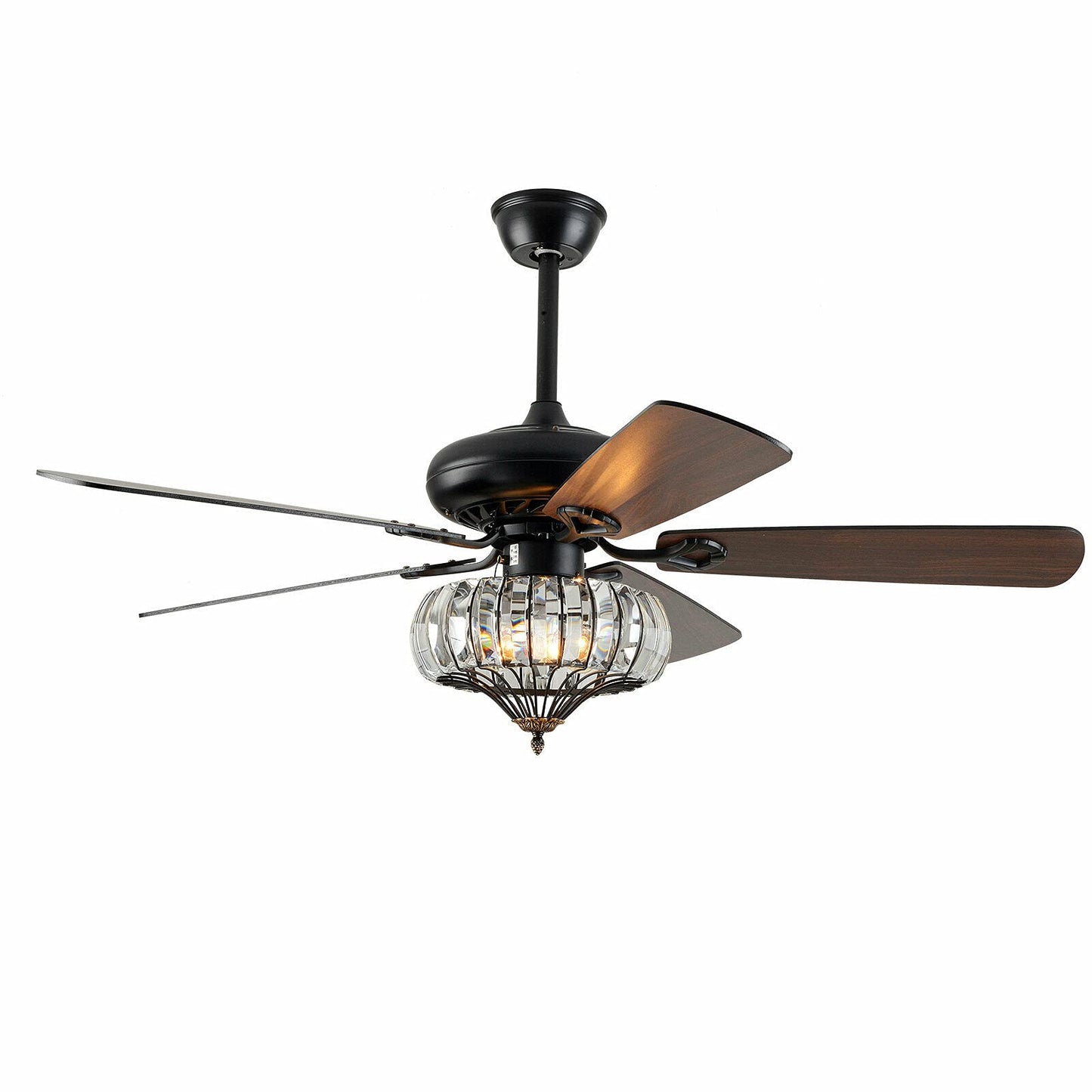 Kathring Modern Black Crystal Ceiling Fan with 52" Crystal Blades, Energy Saving Light, 3-Speed, Quiet Operation, Remote Control for Home/Indoor