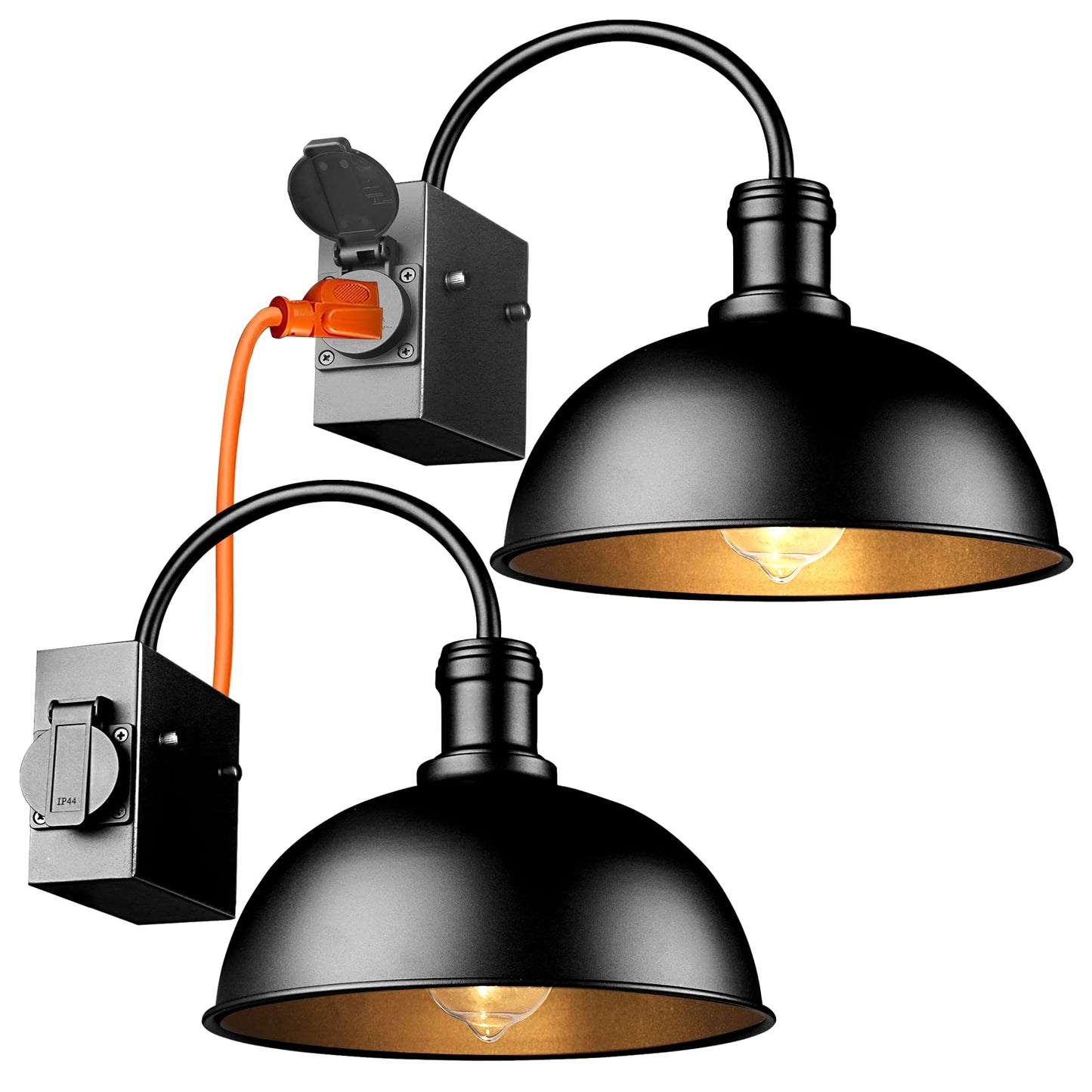 Bdrofn 2-Pack Outdoor Wall Sconces, Exterior Farmhouse Gooseneck Barn Light, Vintage Matte Black Outside Wall Lighting Fixture, Anti-Rust Waterproof