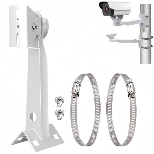 Universal Heavy-Duty Weatherproof Metal Corner & Pole Mount Bracket - Ivory | Fits Dahua/Hikvision Bullet/PTZ Cameras, 2 Adjustable Loops, 360° Pan