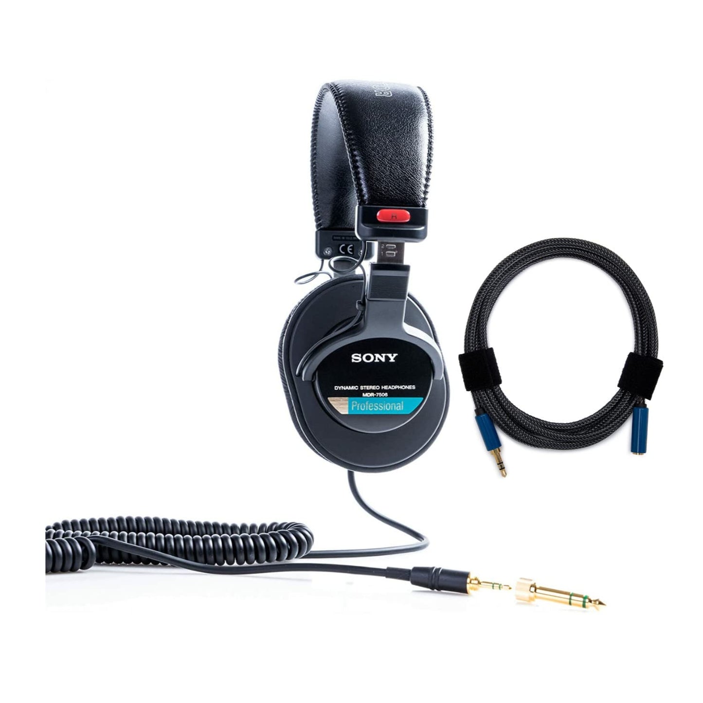 Sony MDR7506 Folding Professional Closed Ear Headphones Bundle with Knox Gear Nylon Braided 3.5mm Audio Extension Cable (2 Items)