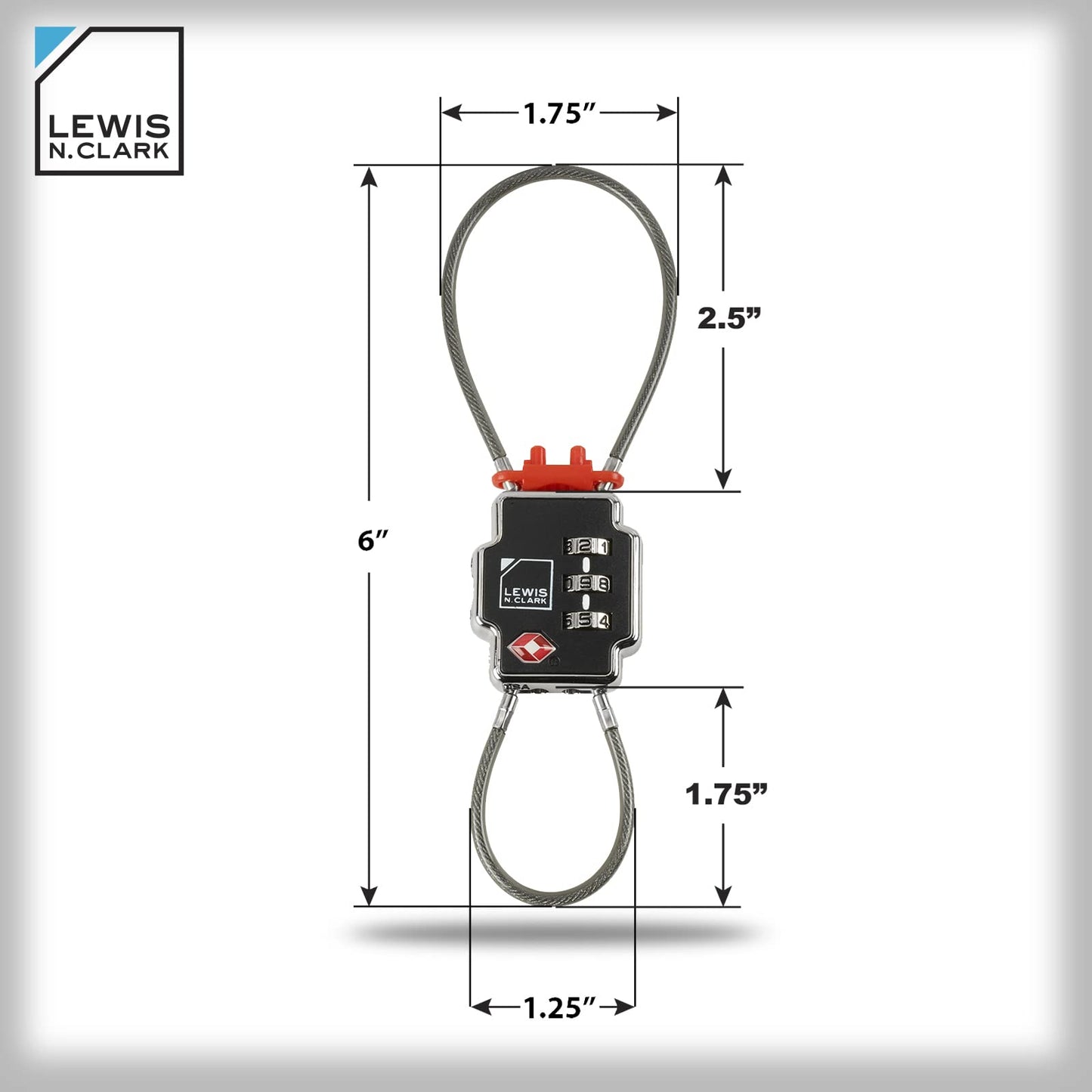 Lewis N. Clark Triple Security TSA Lock – Resettable 3-Dial Combination Padlock, Durable Travel Lock, Black (1 Pack)