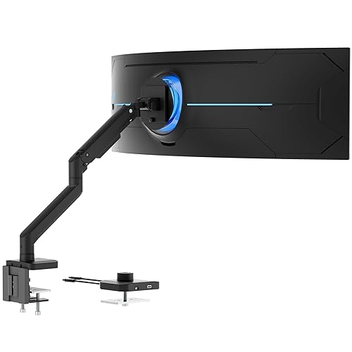 Mount-It! Proflex Series Heavy-Duty Monitor Desk Mount, Fits 17-49” Ultrawide Curved Screens, Full Motion Gas Spring Arm, 44 lbs Capacity, USB-C & USB