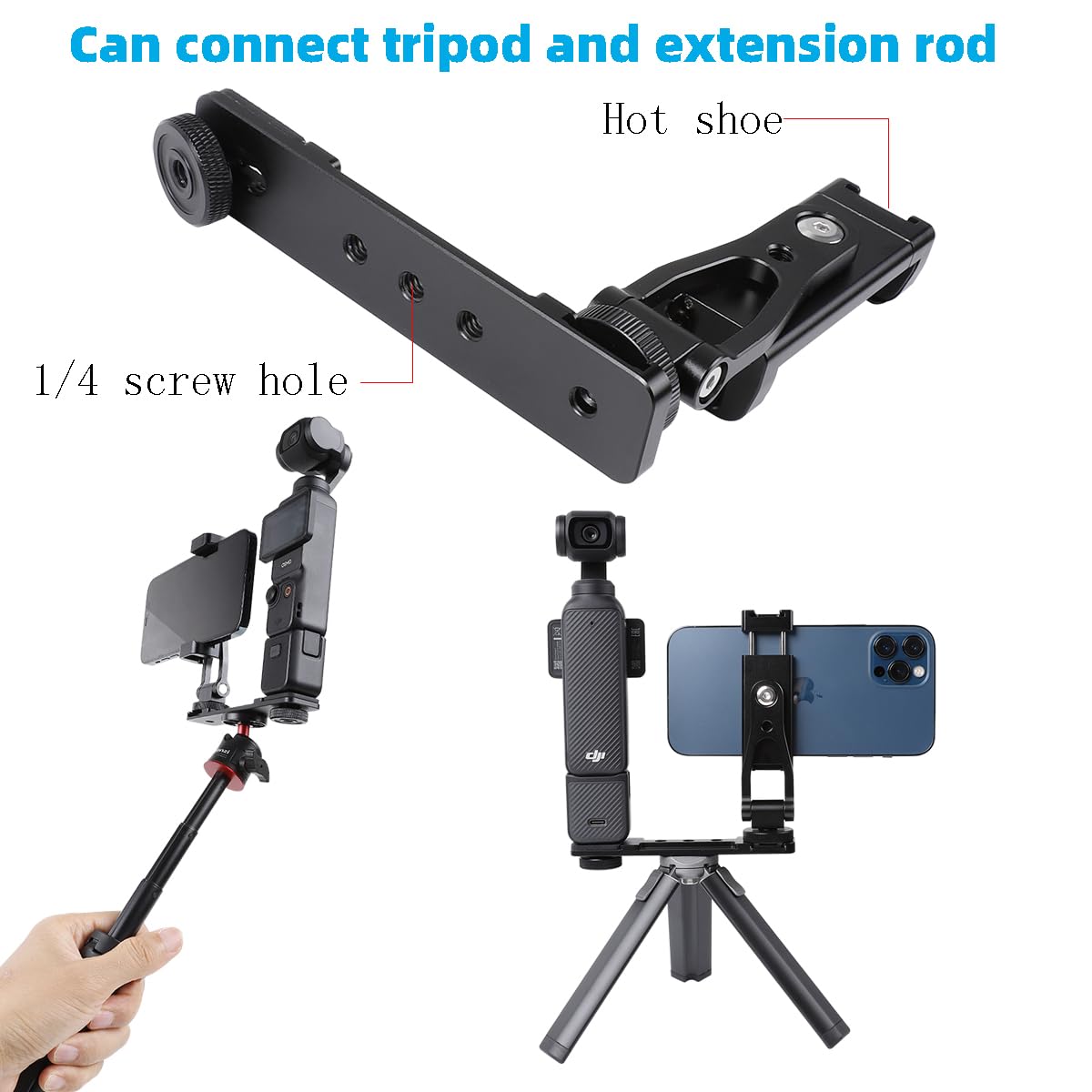 Leenconghui Aluminium Alloy Phone Holder Mount for DJI Pocket 3, Cell Phone Holder Tripod Adapter Phone Clip Expansion Accessories with 1/4" Thread