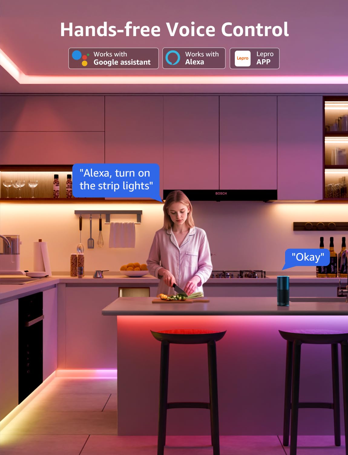 Lepro S2 AI Smart LED Strip Lights - 32.8ft RGBCW Light Strips with 2700K-5700K Tunable Warm White, Color Segment DIY, Personalized Al Lighting