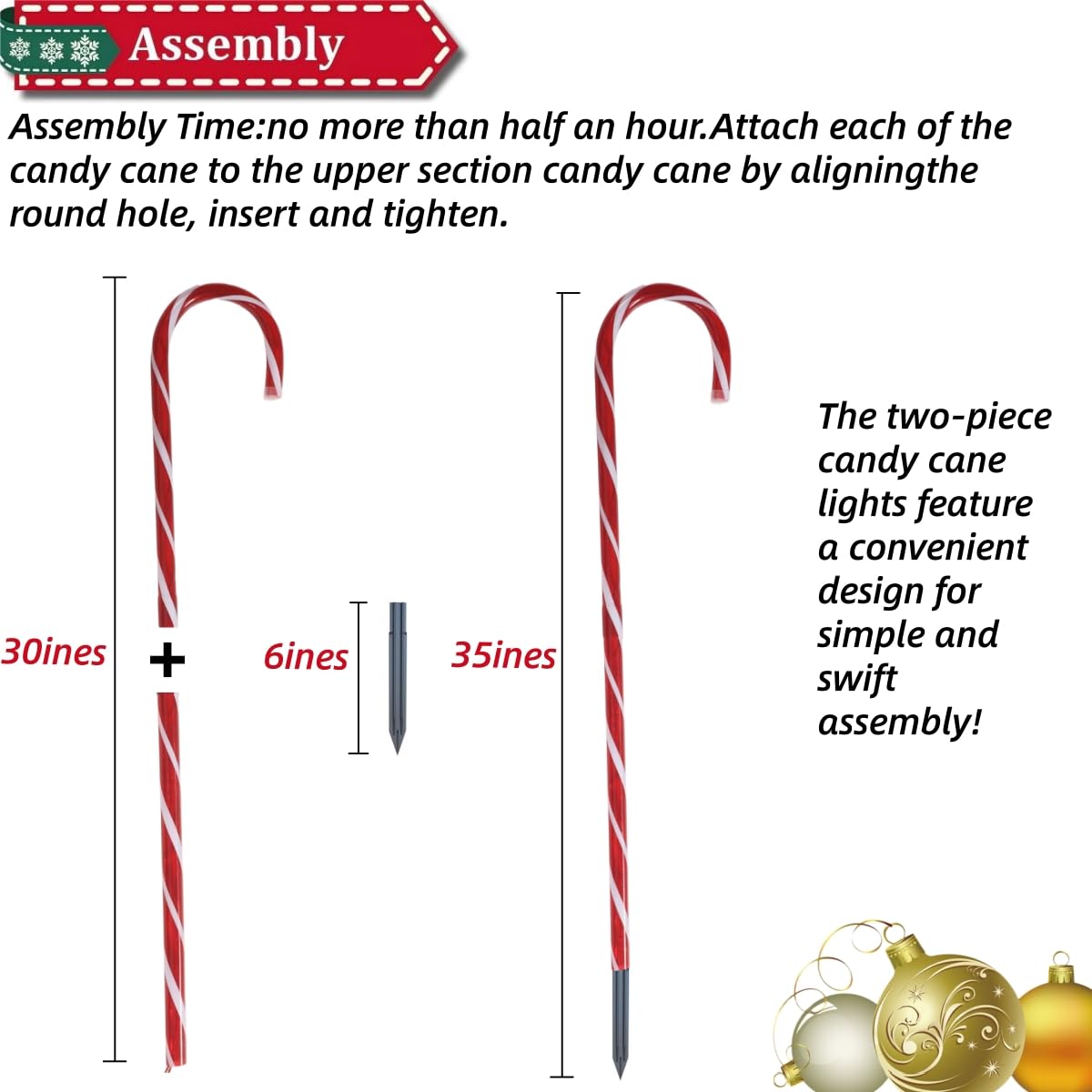 35" Candy Cane Lights - 20 Pack 8 Modes, 30V LED Candy Cane Lights Christmas Decor, Outdoor Christmas Decorations for Yard, Lawn, Garden and Pathway