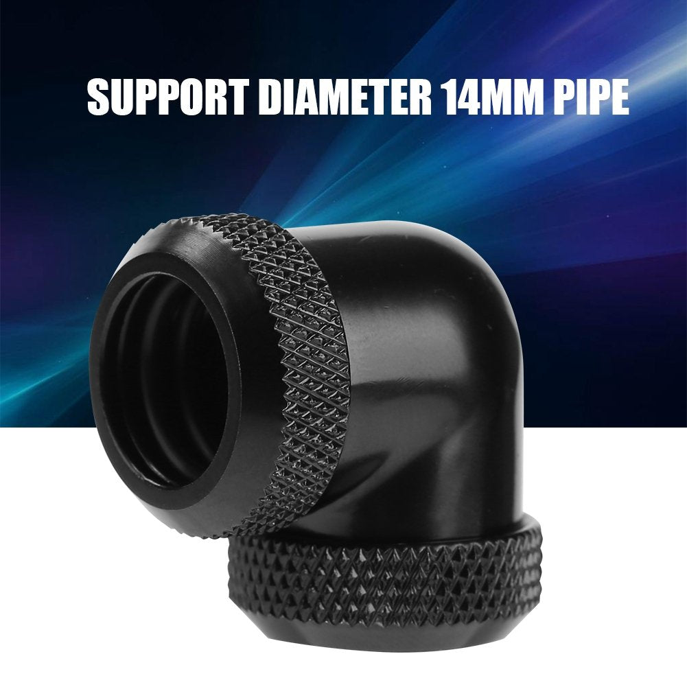 Wendry PC Water Cooling Fitting, 14mm OD G1/4 DIY 90 Degree Elbow Hard Pipe Tube Connector Water Liquid Cooling for PC Water Cooling System (Black)