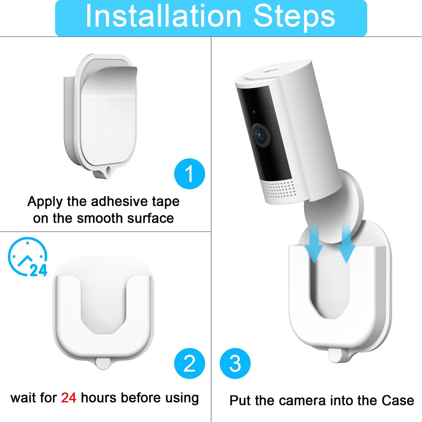 3-Pack Drill-Free Adhesive Wall Mount for Ring Indoor Cam (1st Gen and 2nd Gen) Bracket Stand