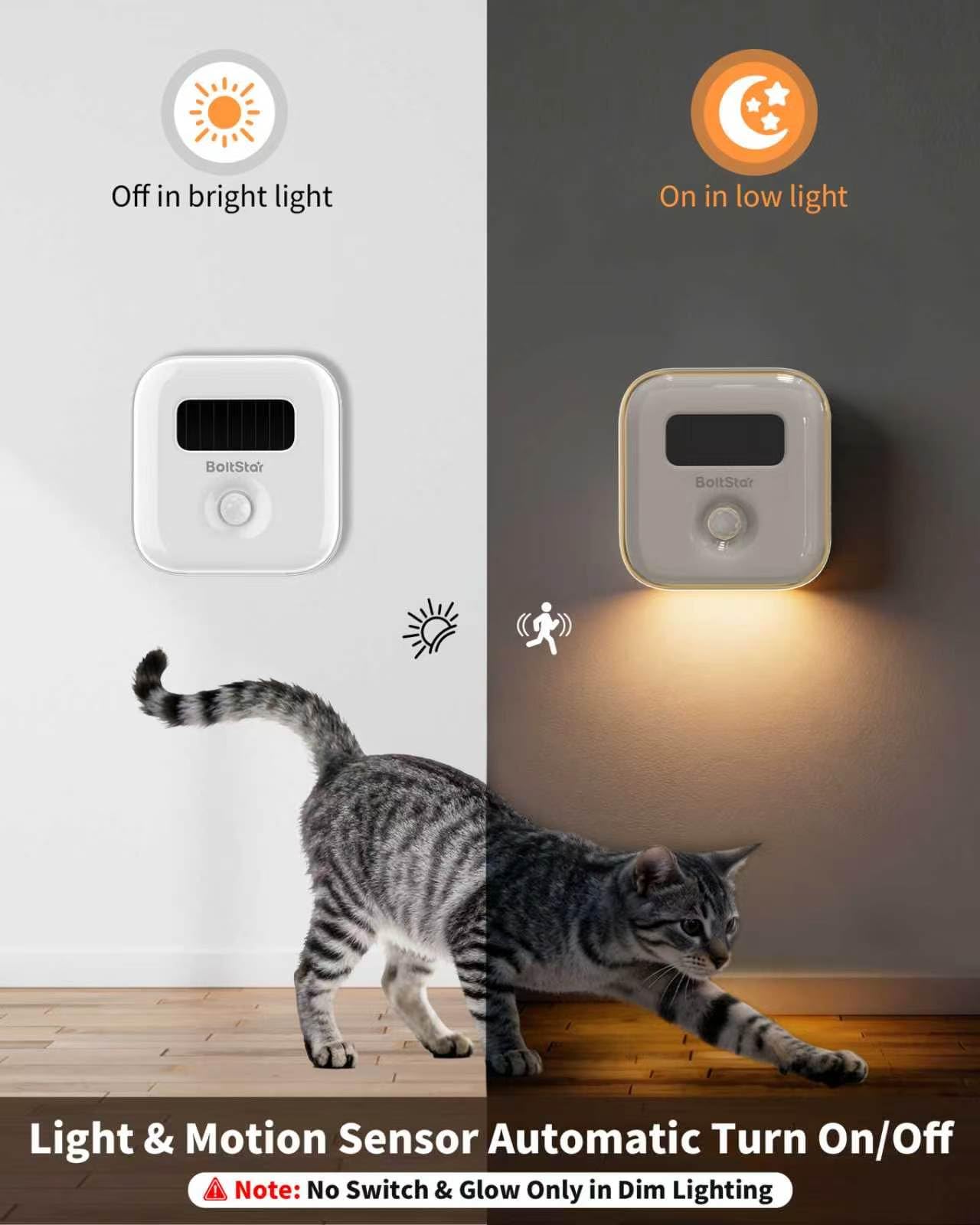 Magnetic Motion Sensor Night Light: Solar Night Light Indoor with No Plug Needed, Magnet Wall Mount or Tabletop, 3000K Warm White Automatic NightLight