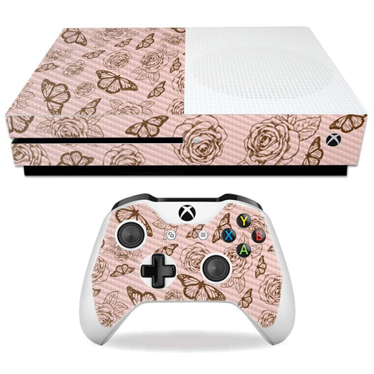 MightySkins Carbon Fiber Skin for Microsoft Xbox One S - Butterfly Garden | Protective, Durable Textured Carbon Fiber Finish | Easy to Apply, Remove