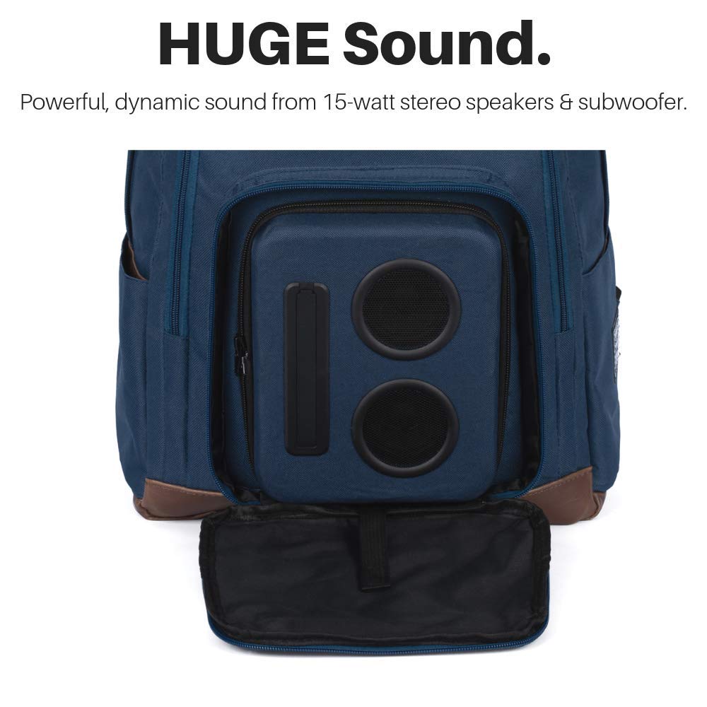 Super Real Bluetooth Speaker Backpack With 20-Watt Speakers & Subwoofer for Parties/Festivals/Beach. Works with iPhone & Android (Blue)