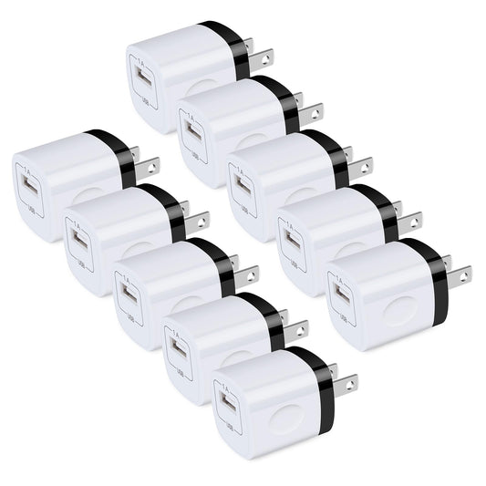 USB Wall Plug, 10Pack 1A/5V Single Port USB Wall Charger Power Adapter Charging Block Cube Brick Box for iPhone 17 16 15 14 13 12 Pro Max/XS,Samsung