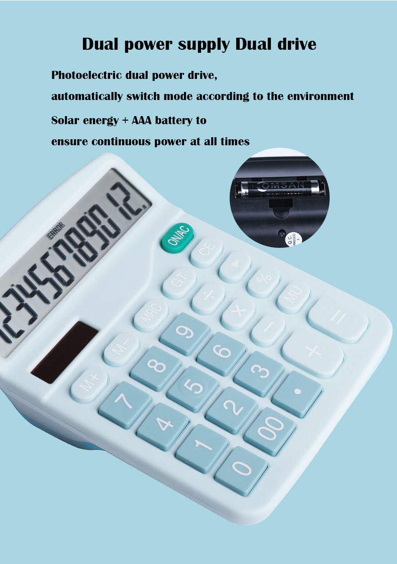 YOUHO Calculator, 12-bit Solar Battery Dual Power Standard Function Electronic Calculator with Large LCD Display Office Calculator Black(5 Battery)