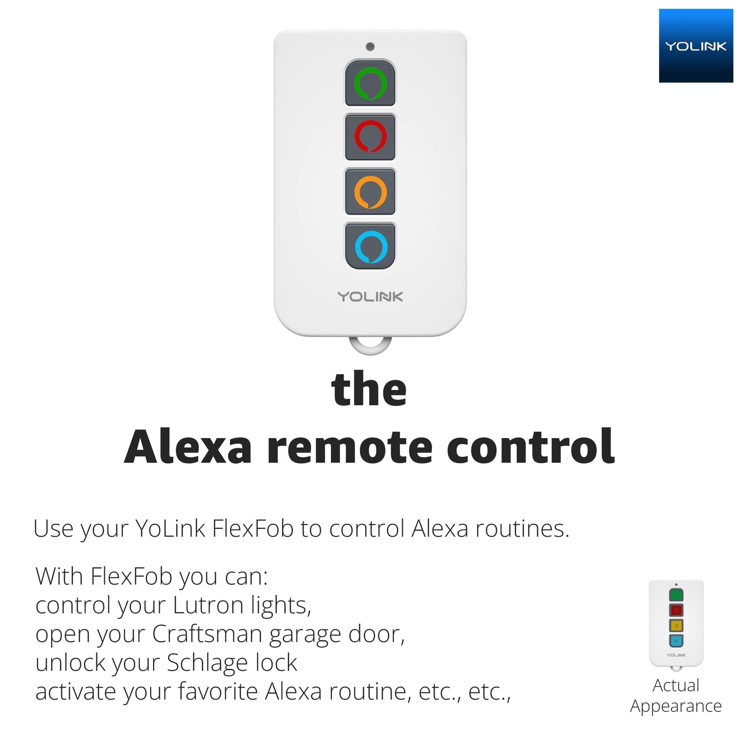 FlexFob 4-Button Smart Fob, up to 8 Functions, Trigger Alexa Routines & IFTTT Applets, Smart Buttons, Hub Required!