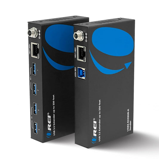 OREI USB 3.2 Over Ethernet HDbaseT Cat6 Extender LAN Upto 330 Feet - Extends 4 Ports USB-A Signal Over LAN Ethernet - Power Over Cable for Long