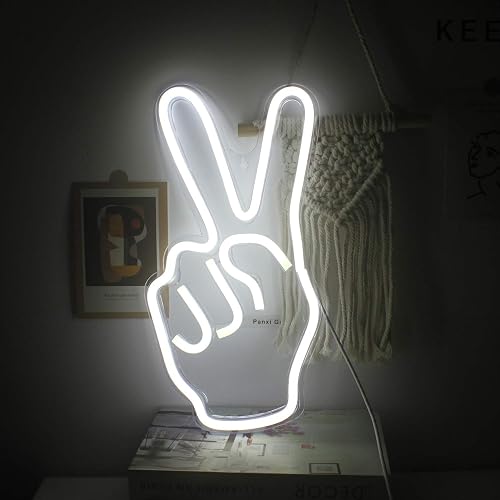 ineonlife Neon Peace Sign Decor Led Neon Signs Peace Finger Peace Sign Wall Sign 15'' x 8'' Victory Gesture Neon Light Novelty Neon Wall Lights