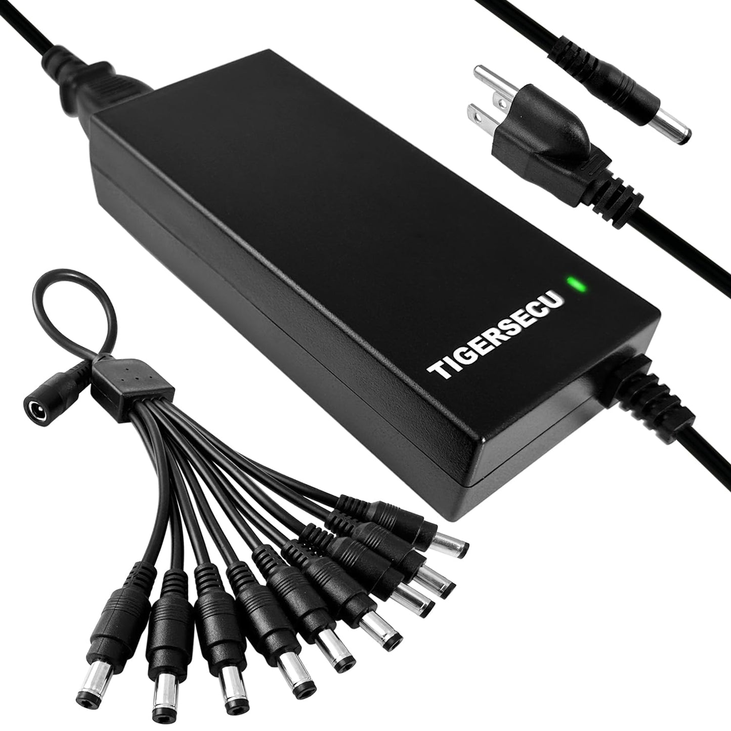 TIGERSECU 12V 8A Power Adapter for Security Cameras and DVRs, with 9-Way Splitter, 100V-240V, 2.1x5.5mm Power Supply, Compatible with Lorex, Night