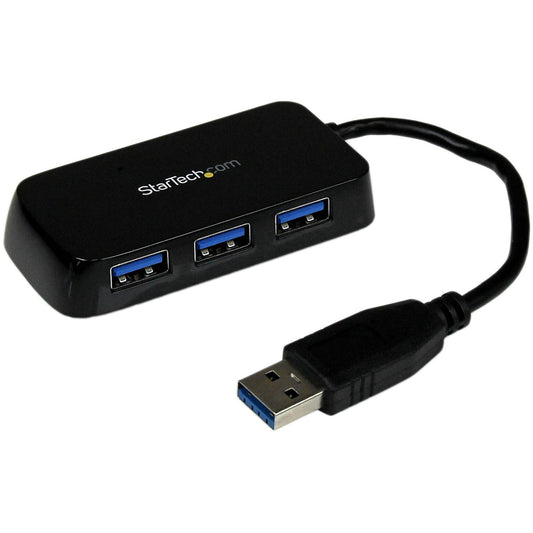 StarTech.com 4-Port USB 3.0 SuperSpeed Hub - 5Gbps - Portable Mini Multiport USB Travel Dock - USB Extender Black for Business PC/Mac, laptops, TAA