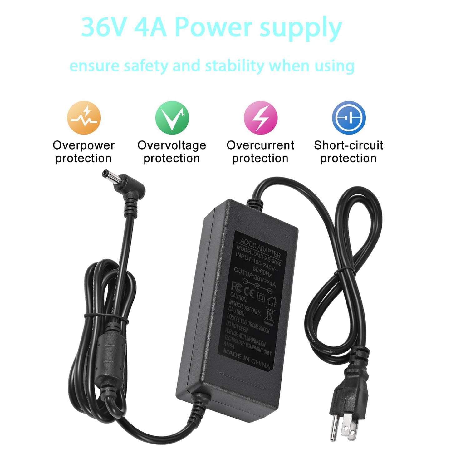 36V 4A 144W Power Supply Adapter 100-240V AC to DC 36 Volt 4Amp Power Adapter 5.5mm x 2.5mm/2.1mm DC Output Jack 36V Volt AC Power Supply for LED…