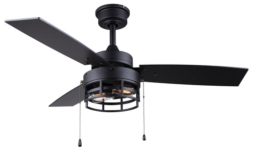 Canarm Attley Matte Black 42" Ceiling Fan - Contemporary Style with 3 MDF Blades, Efficient Downrod Mount, Pull Chains, Bulbs Included