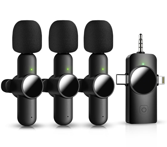 AWSENS 3 in 1 Mini Microphone,Wireless Lavalier Microphones for iPhone Android Camera USB-C,2.4G Ultra-Low Delay,Noise Reduction,Microphone Video
