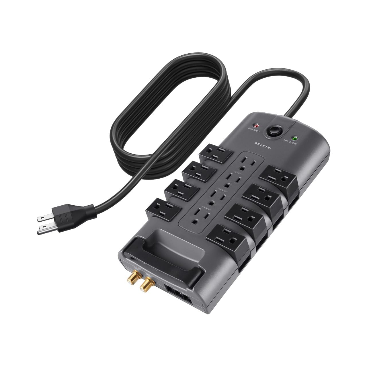 Belkin Surge Protector Power Strip w/ 8 Rotating & 4 Standard Outlets - 8ft Sturdy Extension Cord w/ Flat Pivot Plug for Home, Office, Travel, Desktop