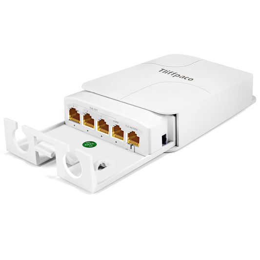 Tliffpaco Outdoor Gigabit PoE Extender, 5 Port PoE Repeater, 90W in 60W Out Switch, Waterproof, Vlan, IEEE802.3af/at/bt Extend Additional 100m(328ft)