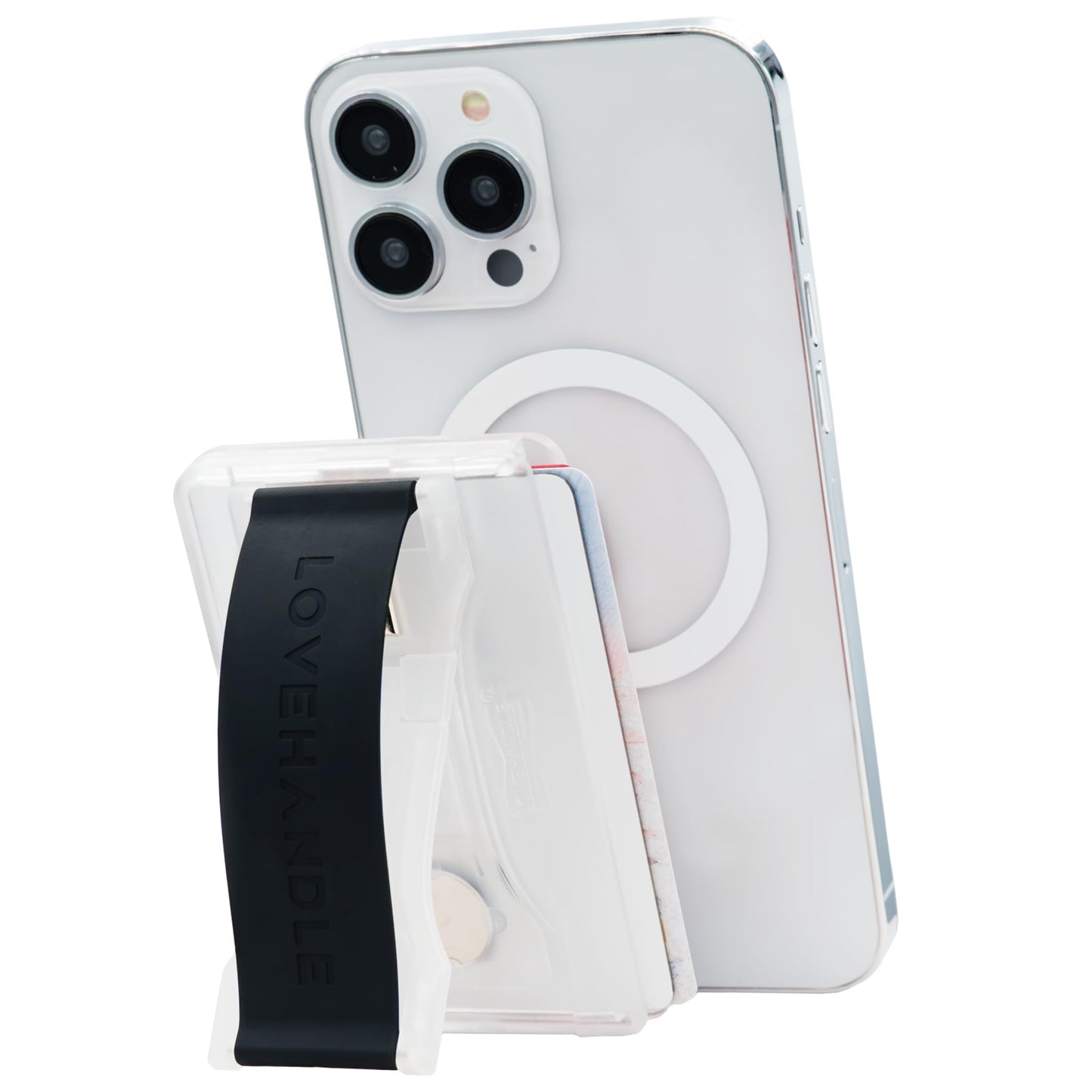LoveHandle Phone Wallet with Kickstand and Adapter Ring for MagSafe, Phone Card Holder, Wireless Charging Compatible, Wallet Compatible with MagSafe