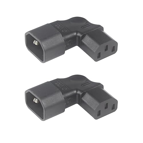 QIUCABLE Right Angle C13 to C14 IEC AC Plug Adapter, 2 Pack, 90 Degree Design, PVC, Pure Copper, 250VAC 10A Max