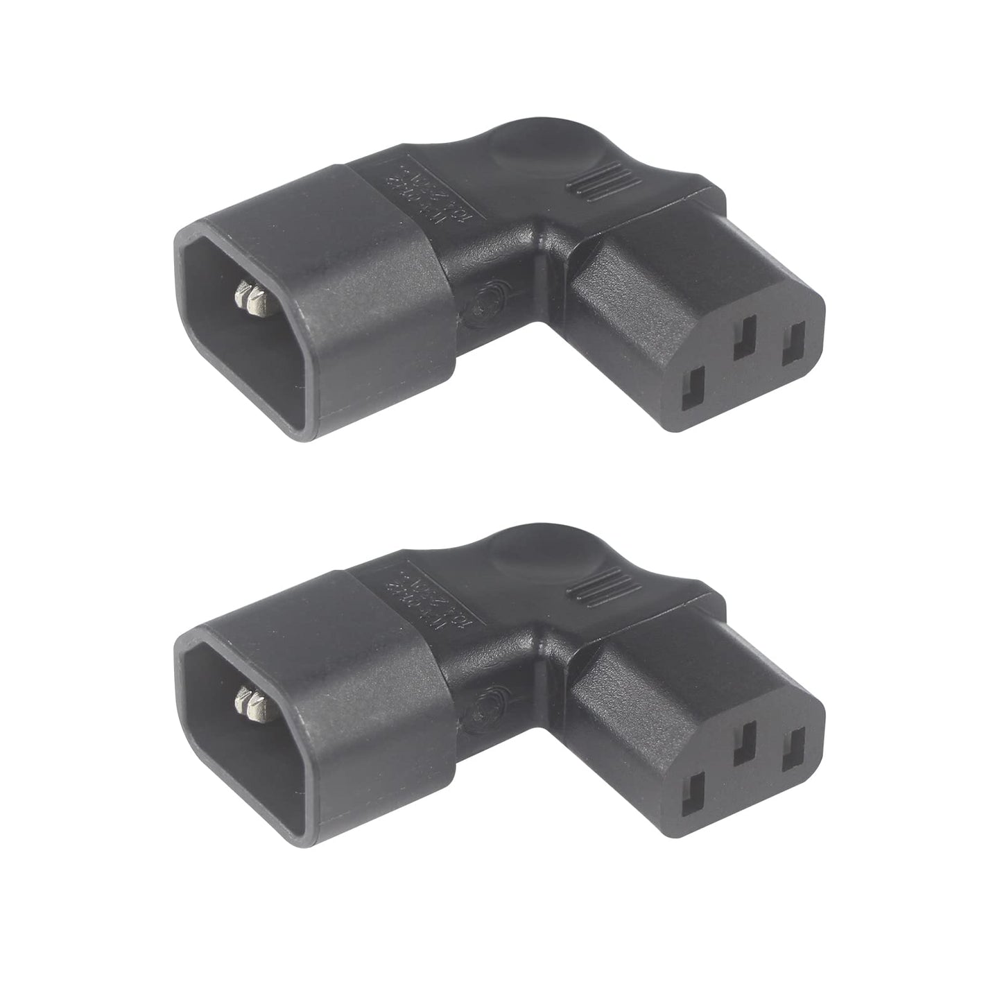 QIUCABLE Right Angle C13 to C14 IEC AC Plug Adapter, 2 Pack, 90 Degree Design, PVC, Pure Copper, 250VAC 10A Max