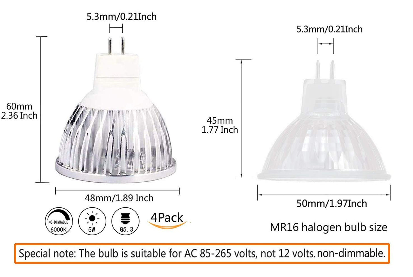 CTKcom 5W MR16 LED Bulbs (4 Pack), 120V G5.3 Base LED Spotlight,Equal to 50W Halogen Bulbs,6000K Cool White 400LM Spotlight for Landscape Accent