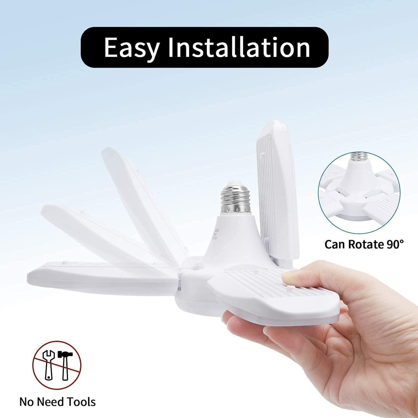 60W E27 E26 LED Bulb 120V Foldable Angle Adjustable Cold White 6500K No Flicker Superbright Lamp for Warehouse Garage Shopping Mall Lighting