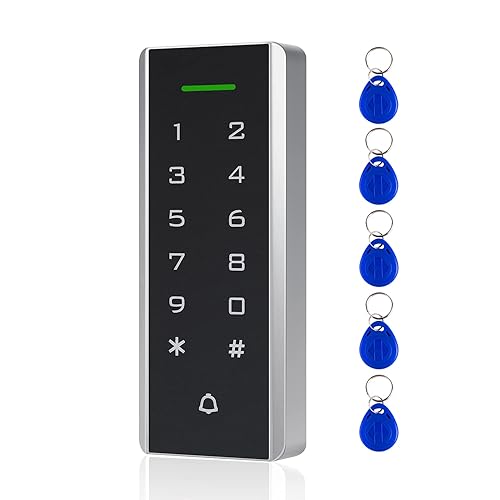 Door Access Control System, 125KHz Proximity ID Card Access Control Keypad Support 1000 Users ID Card Reader Digital Keypad + 5PCS Keychains for Entry