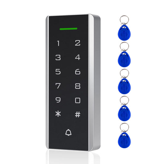 Door Access Control System, 125KHz Proximity ID Card Access Control Keypad Support 1000 Users ID Card Reader Digital Keypad + 5PCS Keychains for Entry
