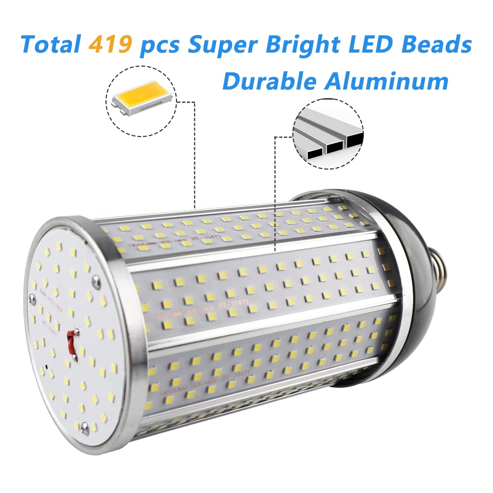 Intpro LED Light Bulb - Super Bright Cob Light 60W 7000lm E26 Daylight 5000K 550W Equivalent 2Pack for Indoor Garage, Basement, Barn High Bay