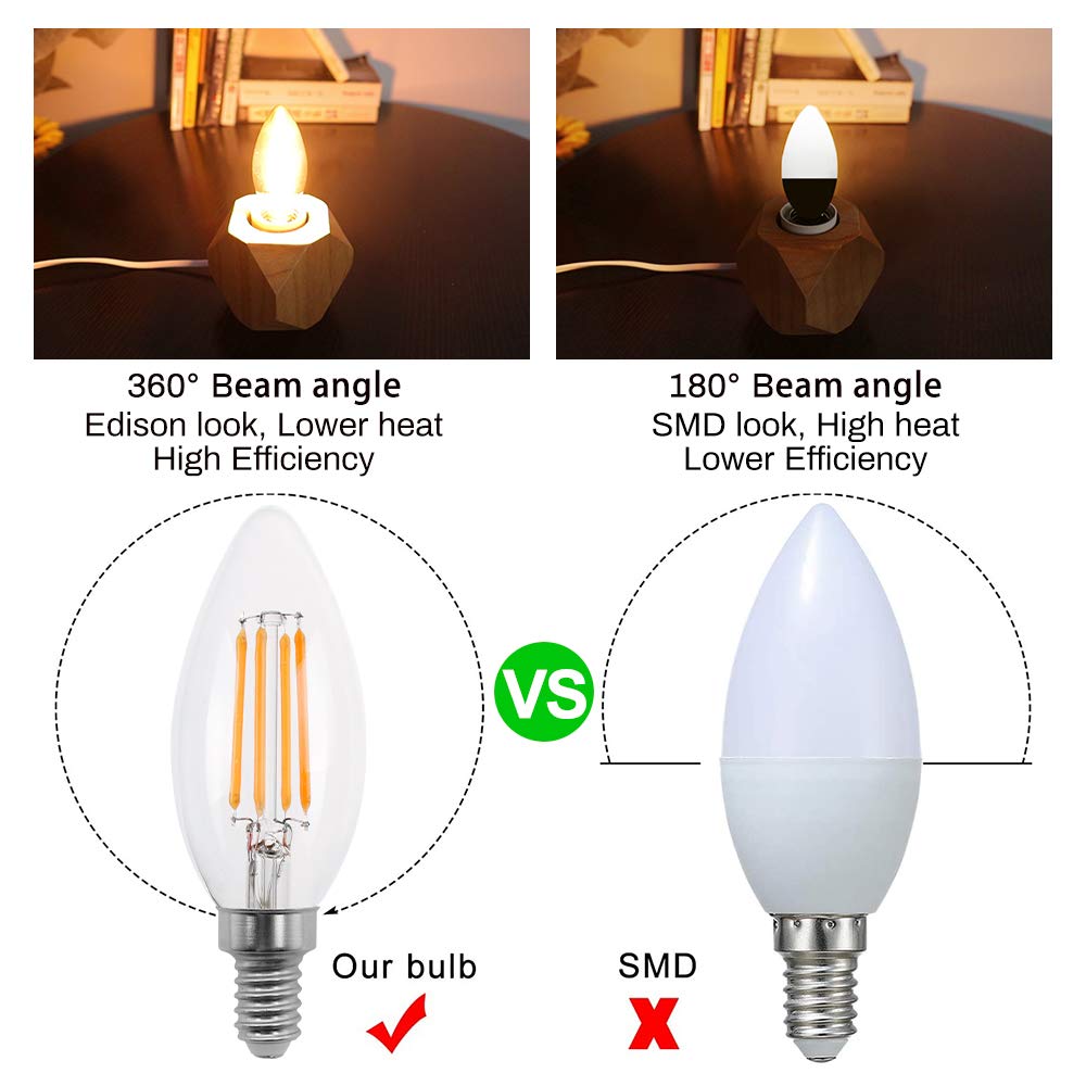New Lights Candelabra Led Bulbs Dimmable, 2W Dimmable E12 Chandelier Light Bulbs, 2700K, B11 C35 Filament Led Candle Light Bulbs (Warm White, 6 Pack)