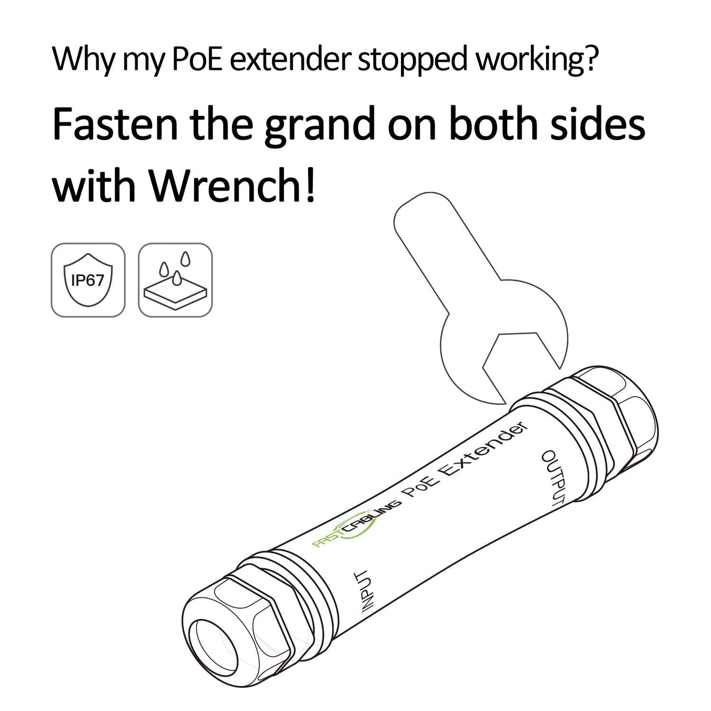 FASTCALBING Waterproof Direct Burial PoE Extender for IP Camera, Ethernet Extension Breaking 100m Distance Limit, Outdoor PoE Repeater, IEEE