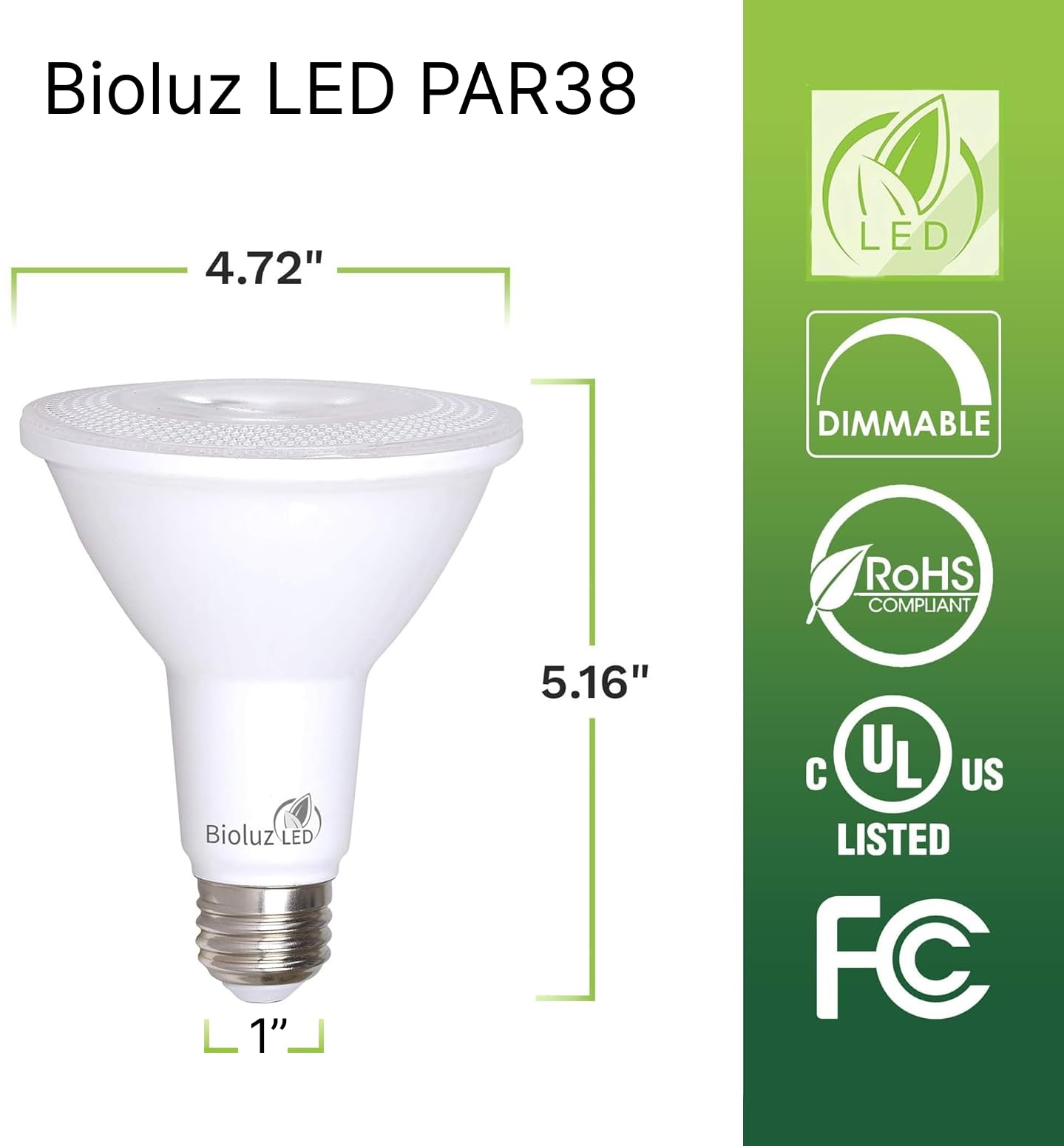 Bioluz LED 4 Pack PAR38 LED Light Bulb 90 CRI 12W = 100-120 Watt Replacement, Soft White 3000K, Dimmable Light Bulbs Flood Lights Outdoor/Indoor UL